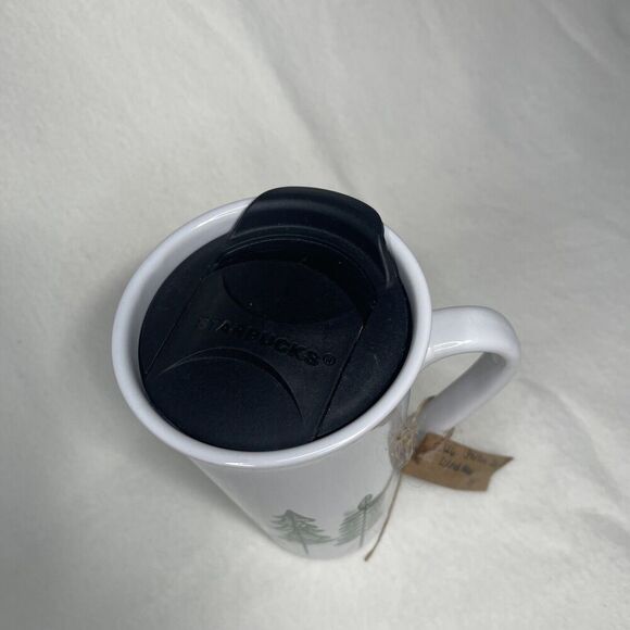 Starbucks Green Christmas Trees Ceramic Travel Tumbler Mug 2015 Coffee Tea Cocoa - Picture 2 of 4
